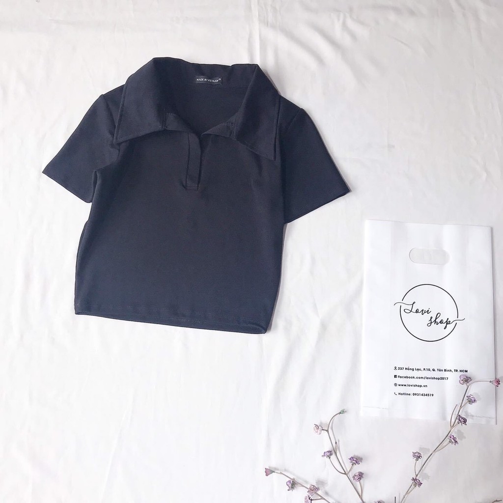 Áo thun croptop cổ bẻ tay ngắn Lovi