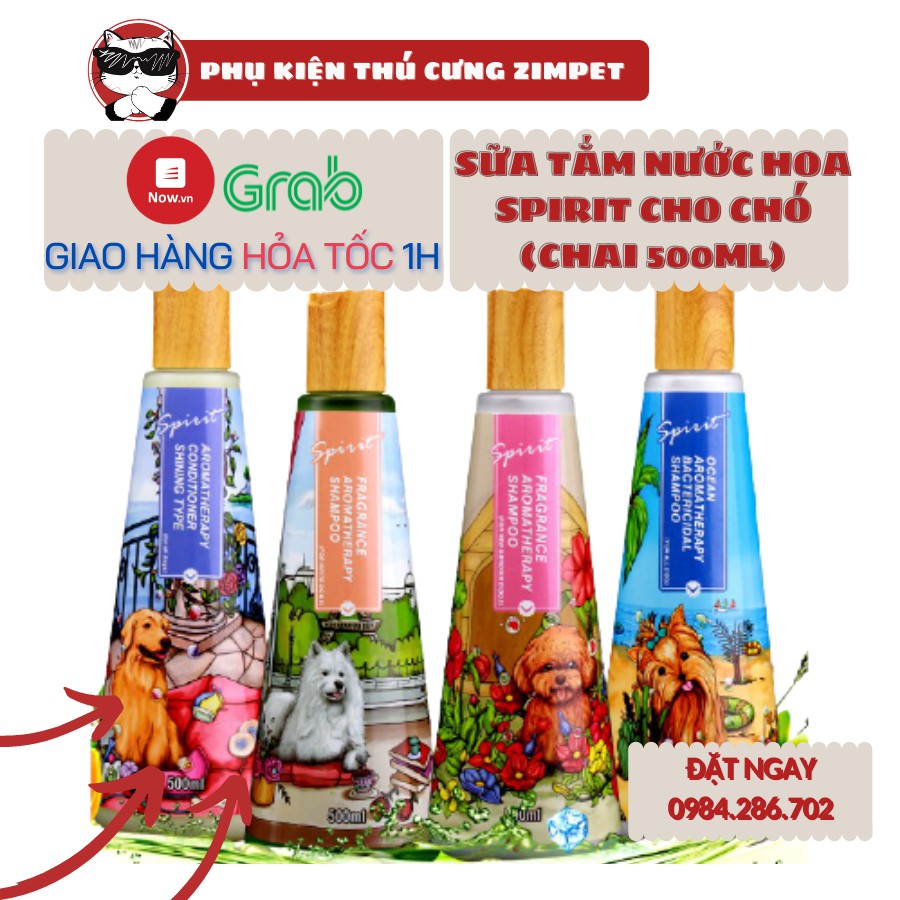 Sữa tắm nước hoa cho chó Spirit nắp gỗ chai 500ml - Sữa tắm lưu hương Spirit - Zimpet