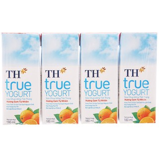 Lốc 4 Hộp x 180ml Sữa Chua Uống Tiệt Trùng Hương Cam Tự Nhiên TH True Yogurt