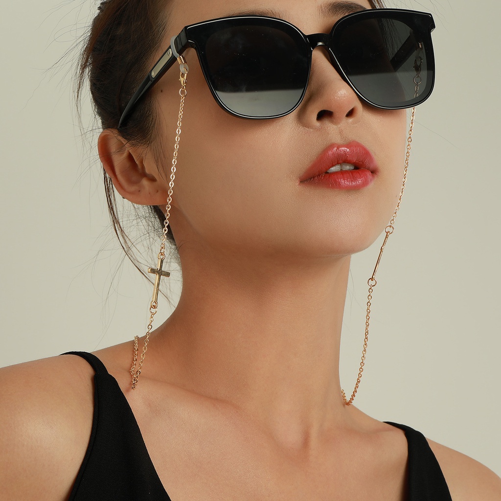 Dây Đeo Kính Bằng Kim Loại Mặt Chữ Thập Kiểu Bất Đối Xứng Cổ Điển Đa Năng Kèm Dây Đeo Chống Trượt Cho Nữ