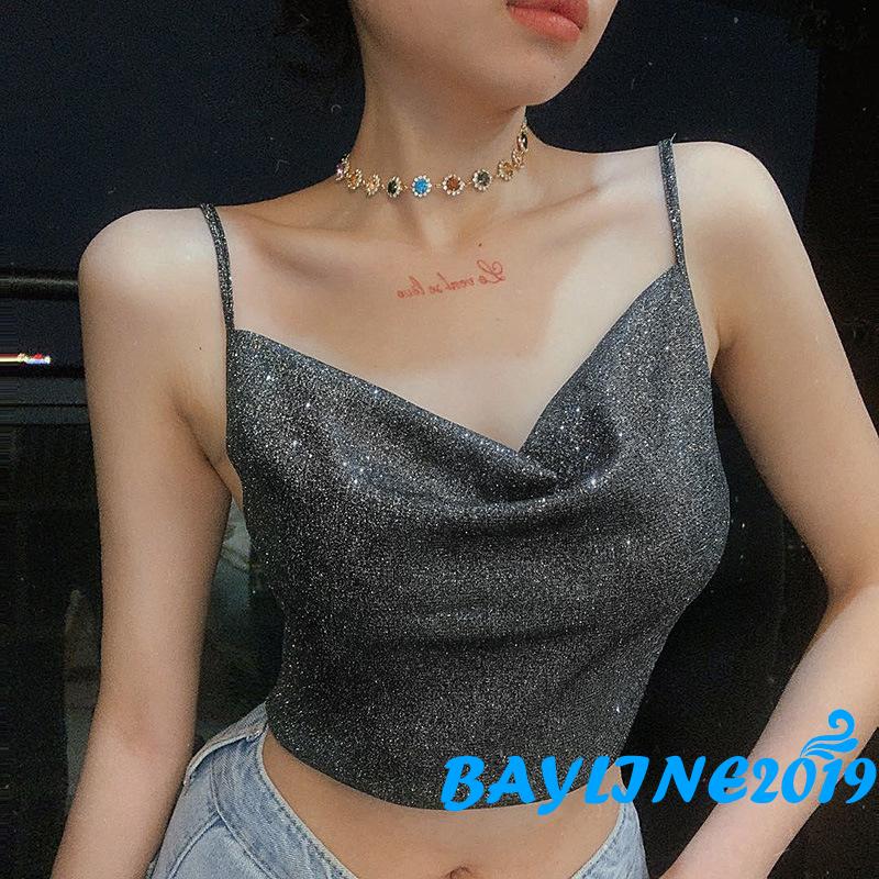 Áo Lửng Hai Dây Cổ Chữ V Màu Đen Gợi Cảm Cho Nữ
