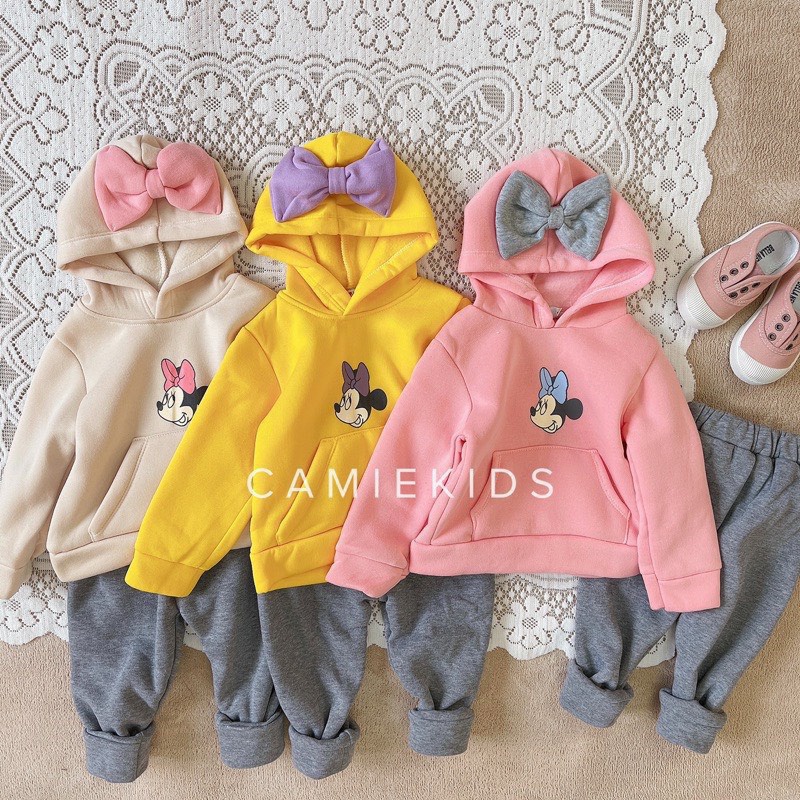 Bộ nỉ mickey đeo nơ bé gái