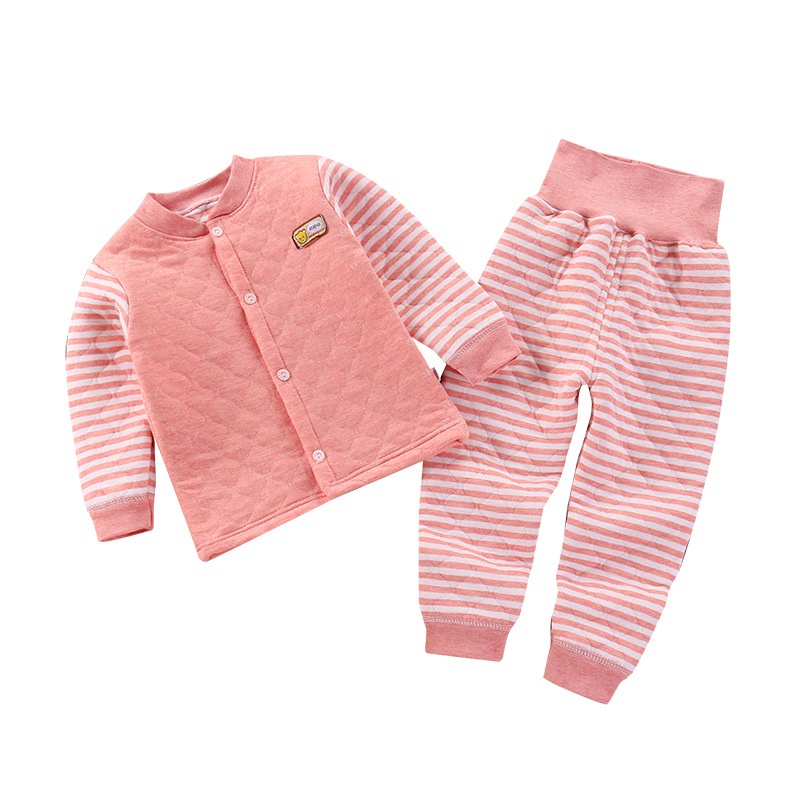 Bộ đồ ngủ vải cotton tay dài có đệm ngực màu sắc thời trang mùa đông dành cho bé 66-110cm