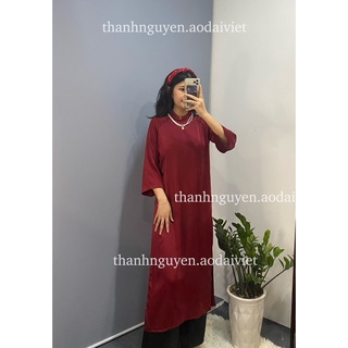 Áo dài đỏ cách tân tay loe lụa Ngọc Trai