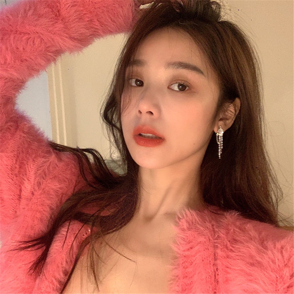 Bông Tai Mạ Bạc Dáng Dài Đính Đá Thanh Lịch Cho Nữ