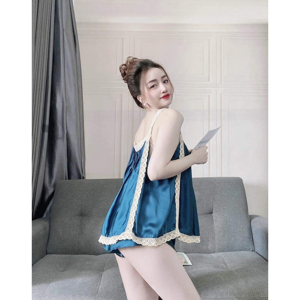 Đồ ngủ 2 dây phối ren chất lụa satin đẹp, mát, phom rộng, thoải mái, kiểu dáng gợi cảm cho phái nữ | BigBuy360 - bigbuy360.vn