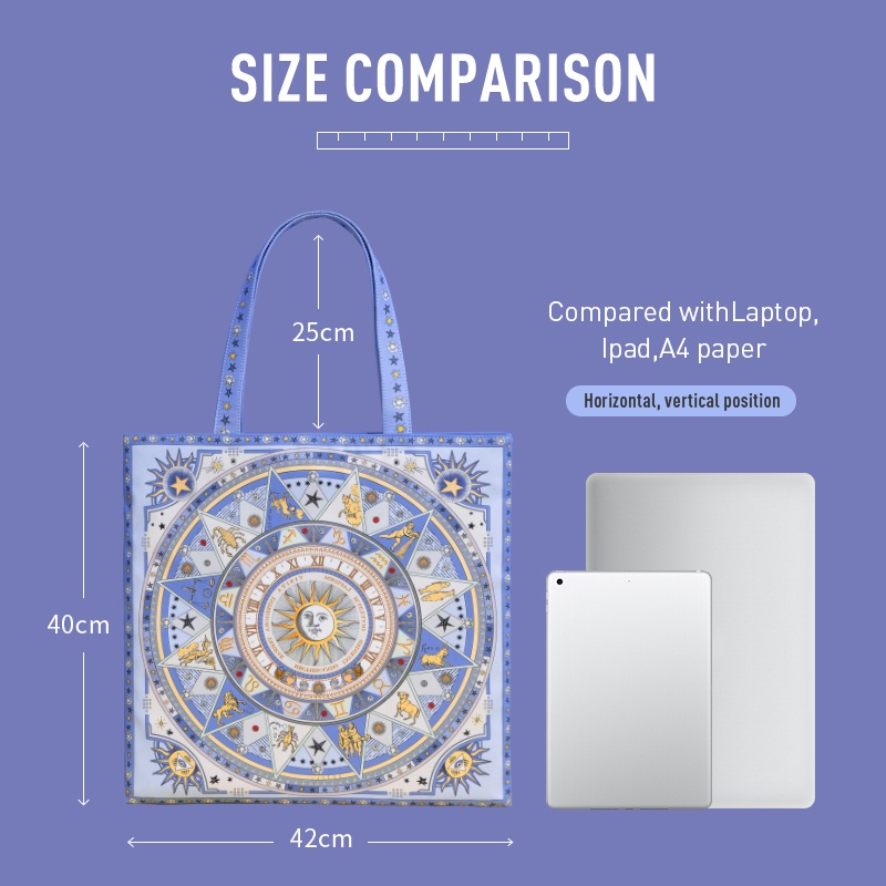 Túi tote đeo vai MAH bằng vải họa tiết ngôi sao xanh dương sức chứa lớn thời trang cho nữ