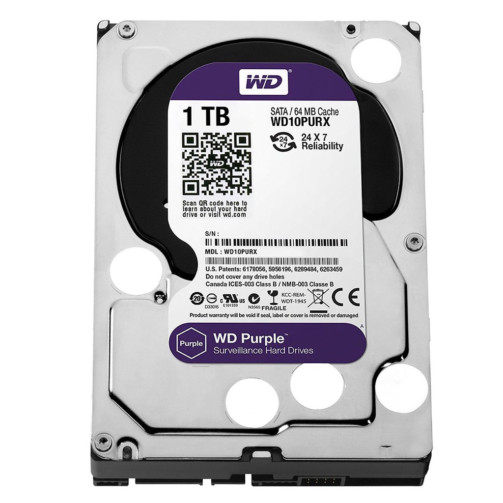 Ổ cứng HDD Western Digital Purple 1TB 3.5&quot; SATA 3 - WD10PURZ - Hàng chính hãng