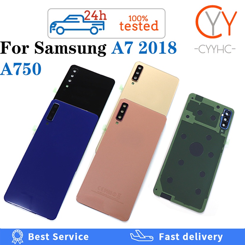 Ốp điện thoại mặt kính in logo và miếng dán khung giữa cho Samsung Galaxy A7 2018 A750 A750F SM-A750