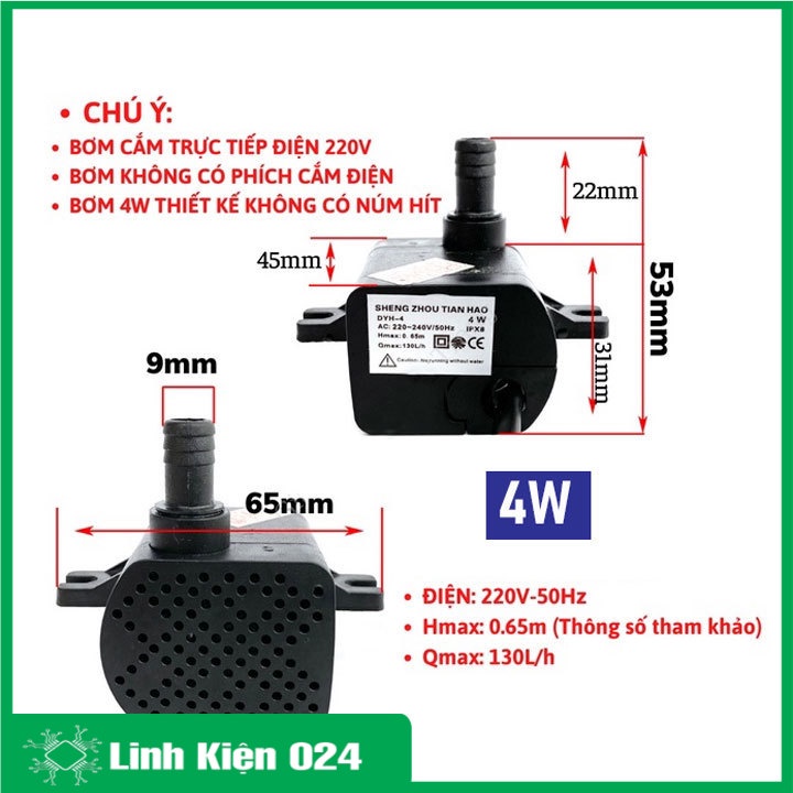 Máy bơm nước chìm mini 4W 7W 13W 16W 18W 25W 30W điện 220V, Bơm quạt hơi nước, Bể cá thủy sinh, Hòn non bộ