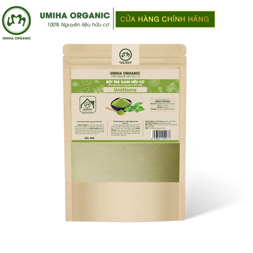 Bột Trà Xanh Đắp Mặt Nạ Hữu Cơ Umiha Nguyên Chất 40g | Green Tea Powder 100% Organic