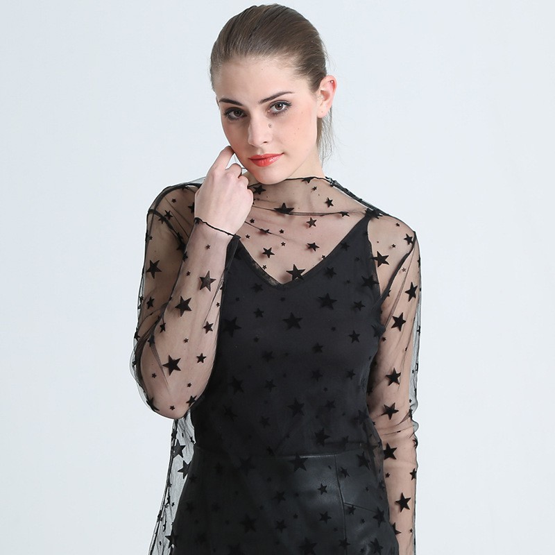 Áo lưới xuyên thấu tay dài cổ cao thời trang cho nữ | BigBuy360 - bigbuy360.vn