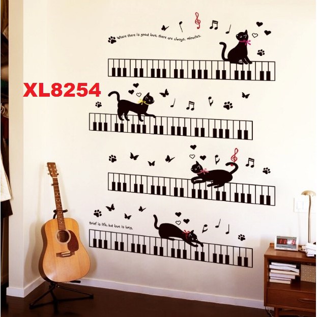 Miếng Dán Tường Hình Đàn Piano Và Mèo Kích Thước 60x90 Xl8254