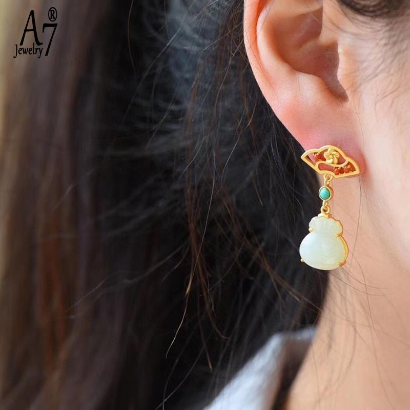 Bông Tai Bạc A7 S925 Đính Đá Ngọc Lam Đỏ/Đỏ