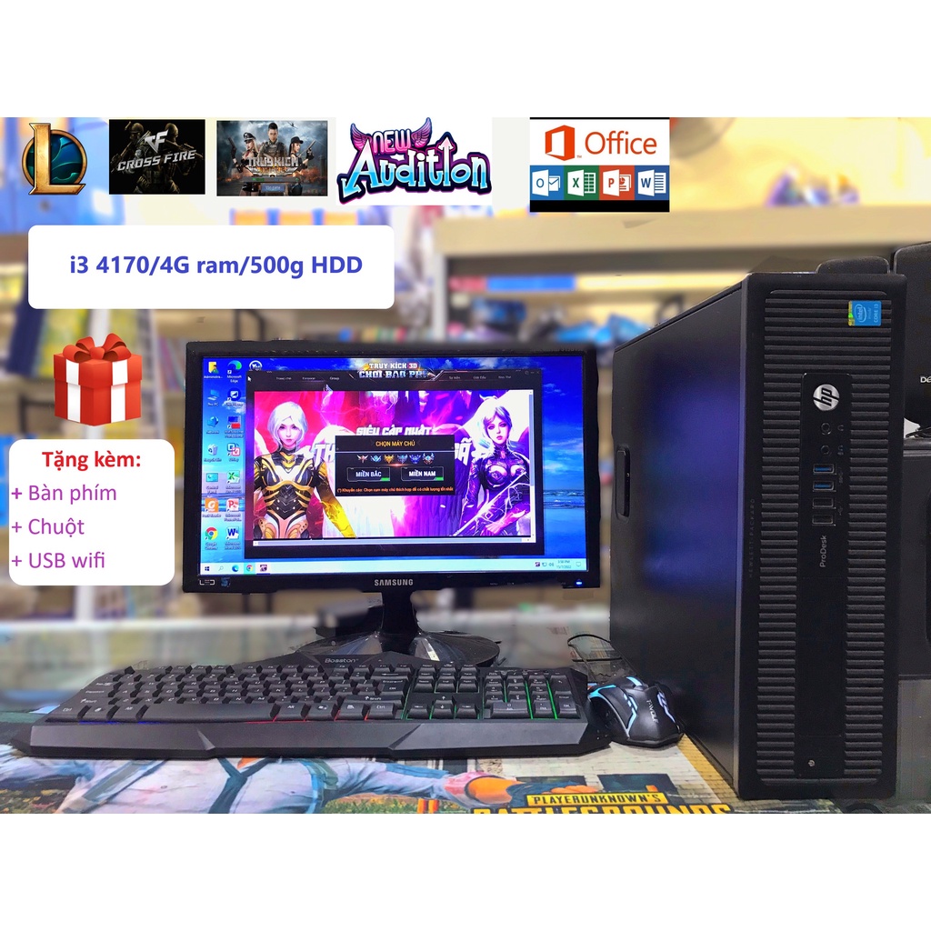 NGUYÊN BỘ PC ĐỒNG BỘ GỌN DELL I3 4170/RAM 4G/HDD 500G CHIẾN LIÊN MINH, ĐỘT KÍCH, AUDITION, HỌC TẬP VỀ CẮM ĐIỆN DÙNG NGAY