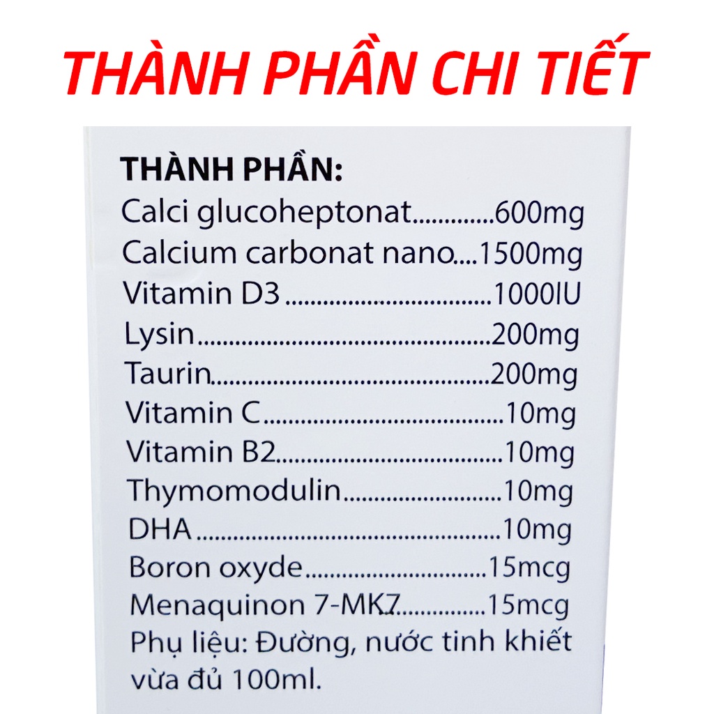 Siro canxi, vitamin D3 dạng ống giúp chắc khỏe xương răng, tăng chiều cao cho bé - 20 ống