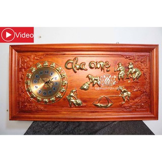 Tranh đồng hồ chữ cham mẹ đồng quê,Tranh cha mẹ gỗ hương dài 81 rộng 41cm dày 3cm