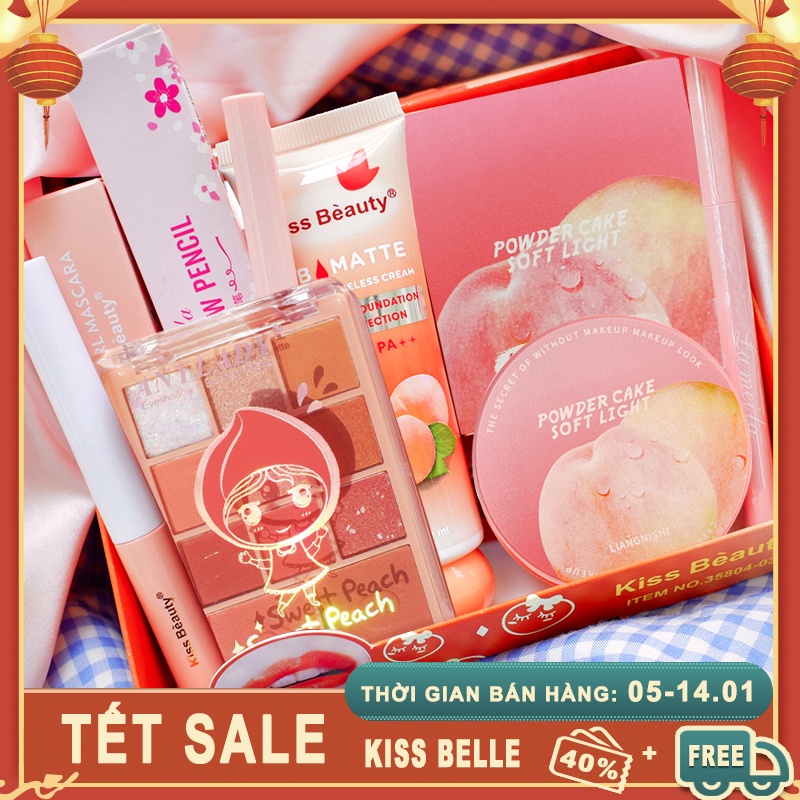 Bộ trang điểm chuyên nghiệp 6 món cá nhân tone đào KISS BEAUTY bộ mỹ phẩm set đầy đủ makeup combo KB-6JT-E01