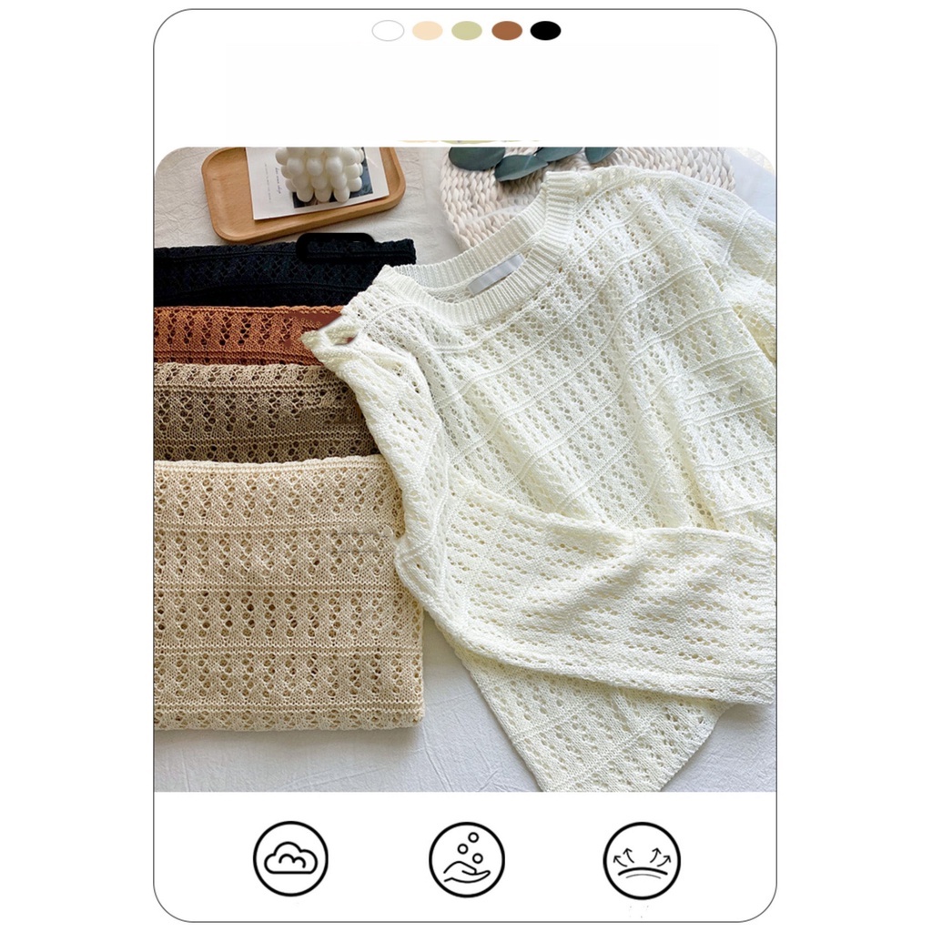 Áo sweater Dệt Kim Mỏng Dáng Rộng Tay Dài Kiểu Mới Cho Nữ ML682