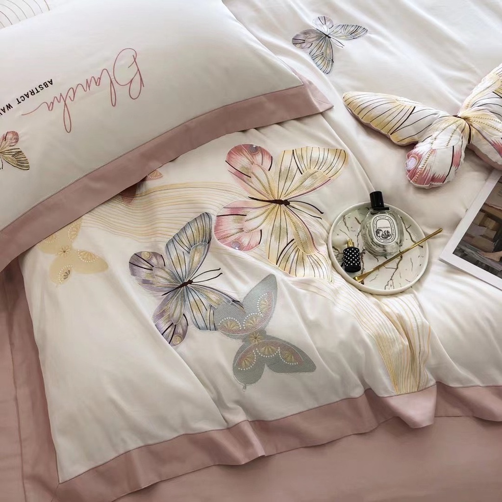 Bộ 5 Món Chăn Ga Gối Lụa Thêu 100s Blancha Cao Cấp Nhập Khẩu
