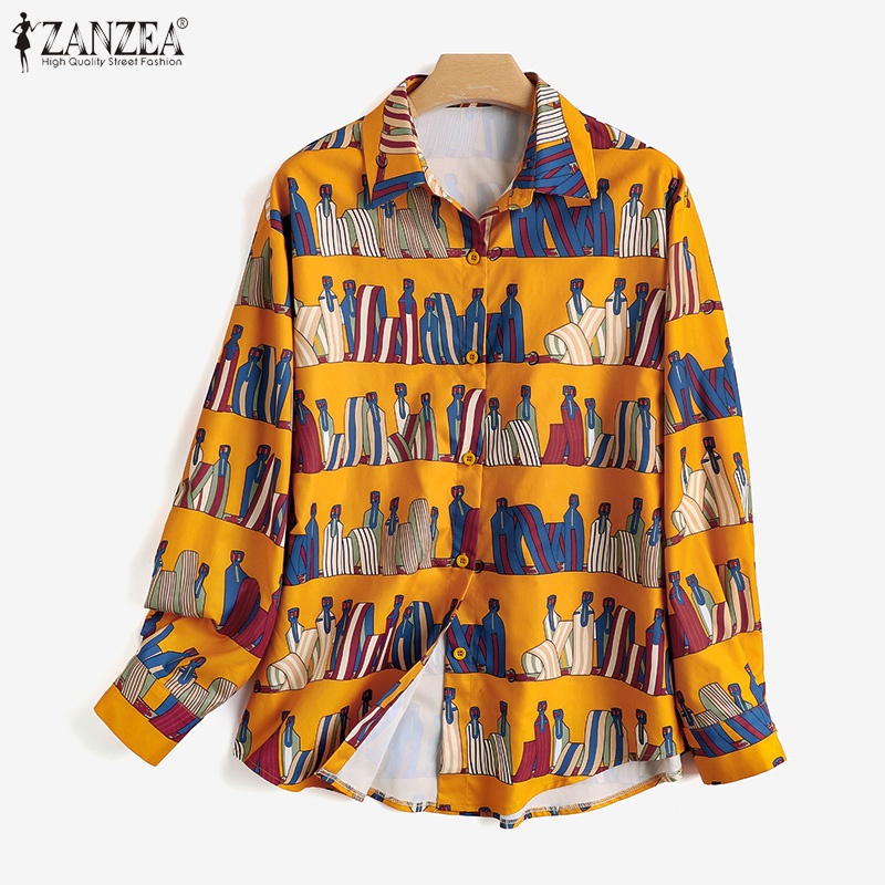 Áo sơ mi Zanzea tay dài dáng rộng in họa tiết phong cách cổ điển dễ phối đồ thời trang dành cho nữ