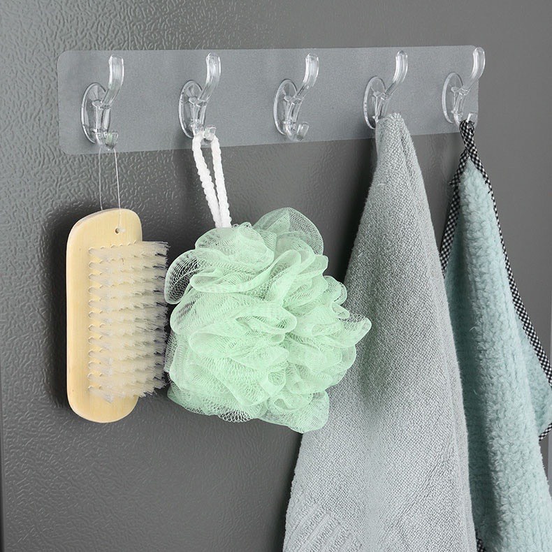 Thanh Treo Đồ Dán Tường, Móc Trong Suốt 6 Móc Liền Mạch Đa Năng Siêu Chắc Chắn Chịu Lực Cao