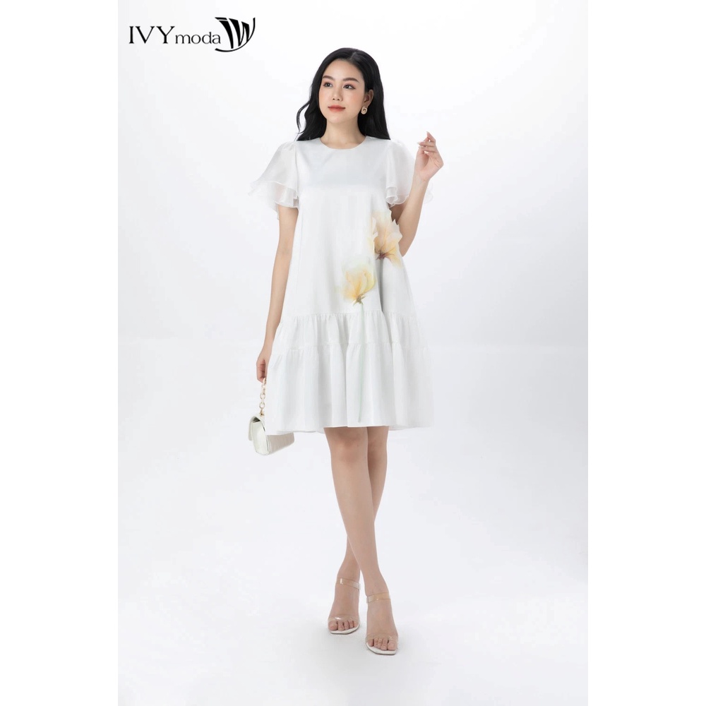 Đầm lụa phối cành hoa IVY moda MS 48M7430