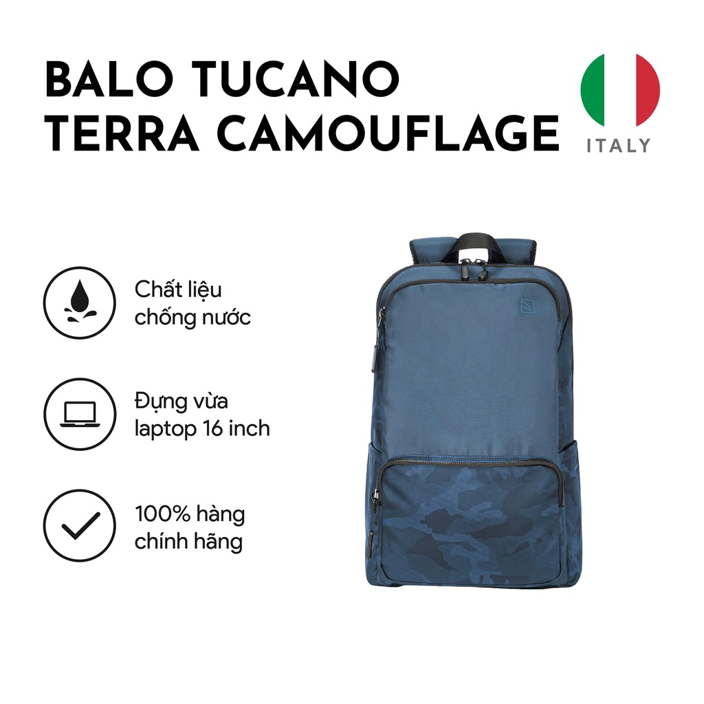 Balo Laptop/ Macbook Tucano Terra Camouflage cao cấp chống sốc 16 inch