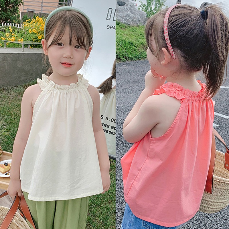 Áo Hai Dây Phối Bèo Thiết Kế Thời Trang Mùa Hè Phong Cách Hàn Quốc Cho Bé Gái
