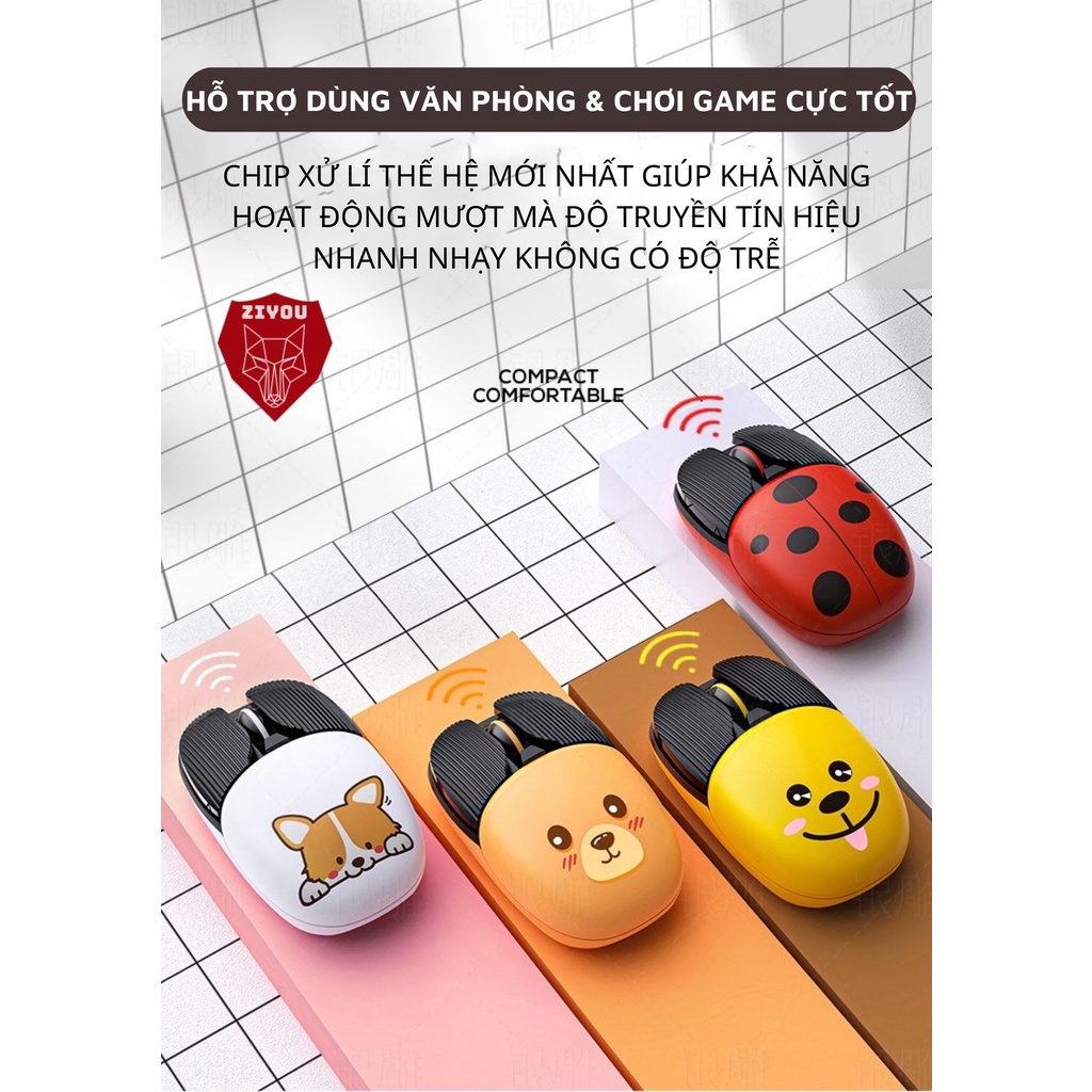 Chuột Không Dây Bluetooth Ziyou A10 Hình Cute Pin Tự Sạc Dùng Cực Lâu, Văn Phòng & Game cho laptop MCBook PC Tablet PAD
