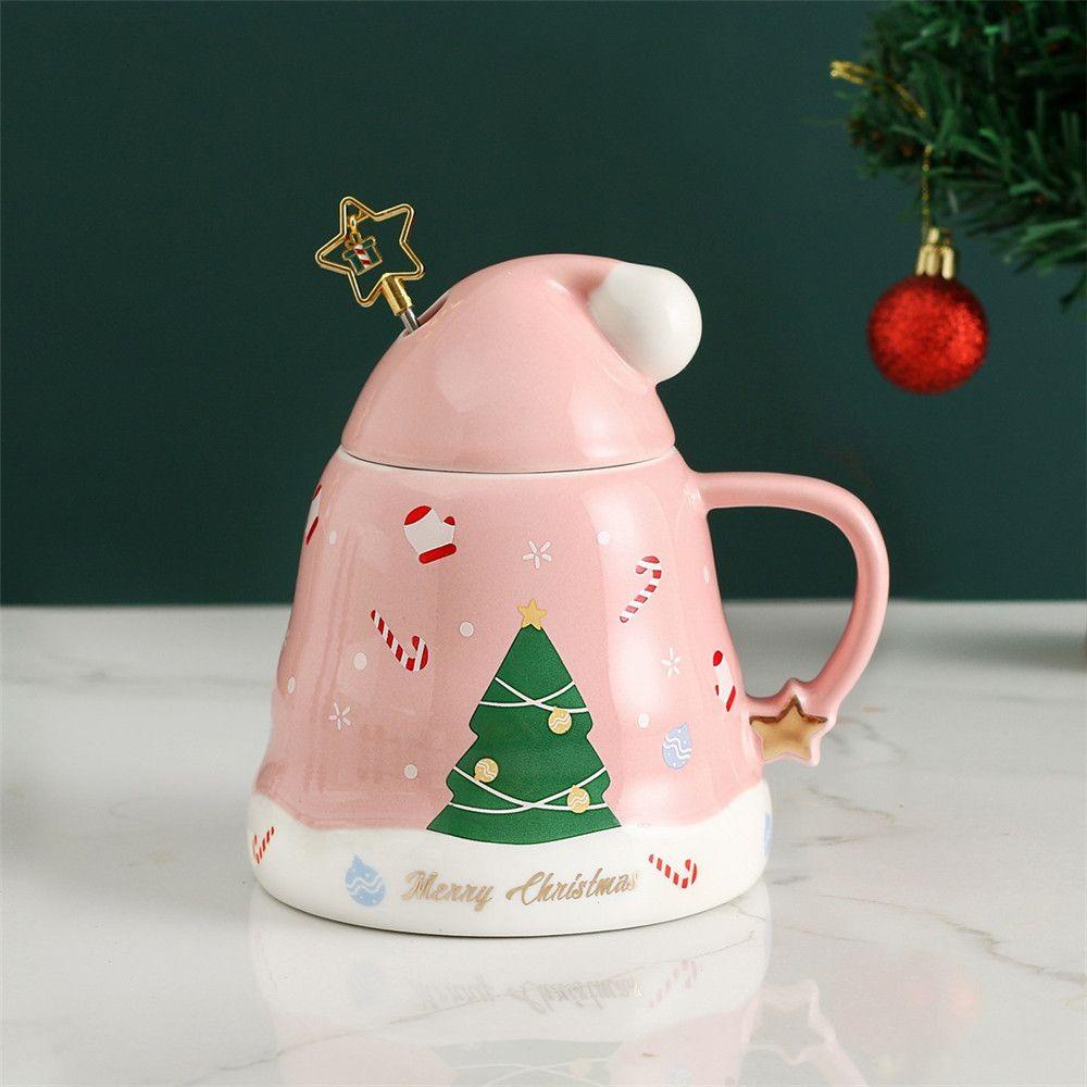 Cốc Sứ Uống Trà Cà Phê Có Nắp Đậy In Hình Ông Già Noel