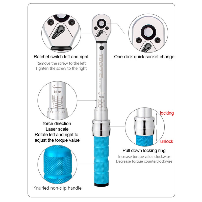 Cờ lê mô men xoắn 2-24nm TOOPRE dùng sửa chữa xe đạp leo núi