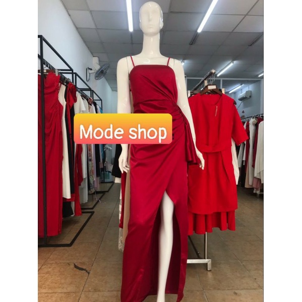 Đầm dạ hội kiểu 2 dây cúp ngực xẻ tà nơ eo sang trọng (HÀNG CAO CẤP) kèm ảnh thật
