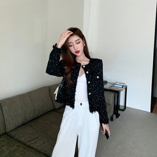 Oder áo dạ tweed hai màu đen-trắng