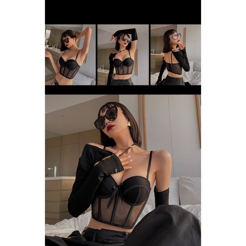Áo Corset Đính Nơ SIÊU XINH, Có Gọng, Mút Nhẹ, Phong Cách Gợi Cảm Cổ Điển Cs22
