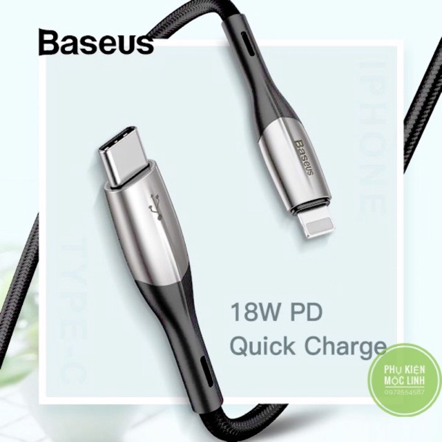 1m-2m Dây Cáp sạc nhanh Type C to Lightning Baseus Horizontal Data PD 18W, Power Delivery Fast Charge, C to iPhone Cable
