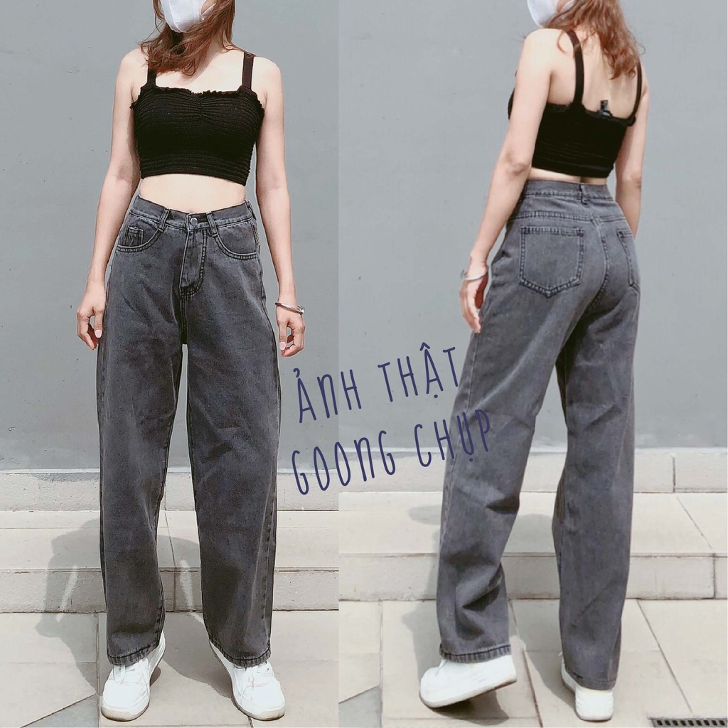 Quần jean dài ống rộng xám lưng cao thời trang hàn quốc mua xuân thu cho nữ | BigBuy360 - bigbuy360.vn