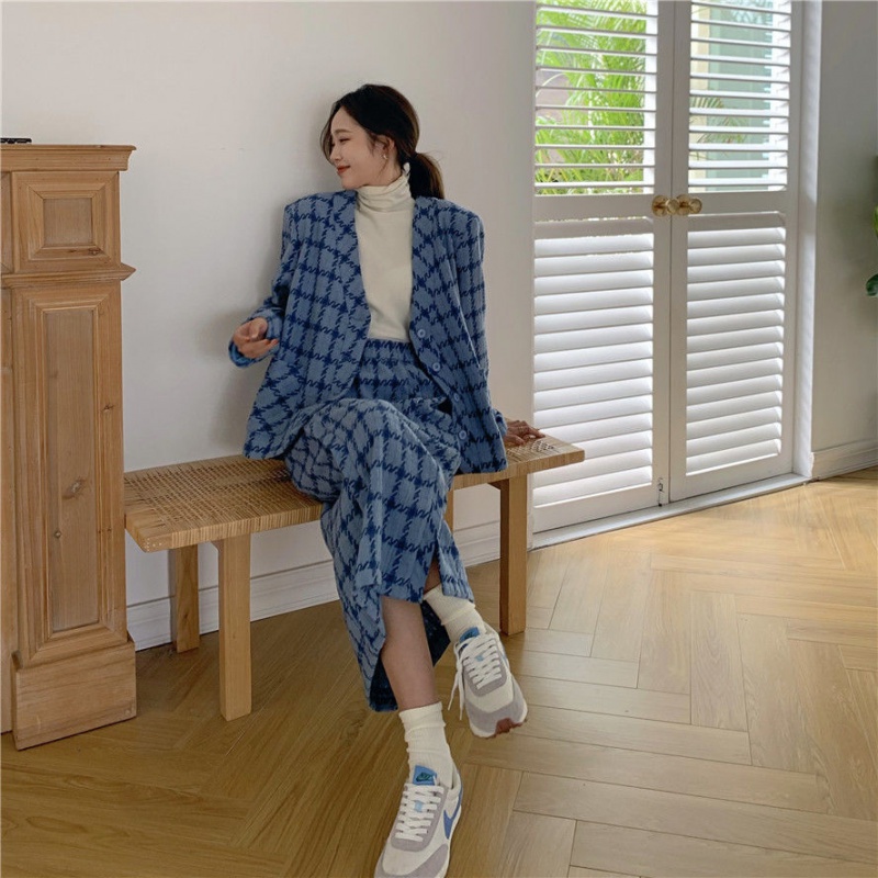 ANTUSONA.Set áo khoác vest + chân váy chữ A thời trang nữ tính 2023