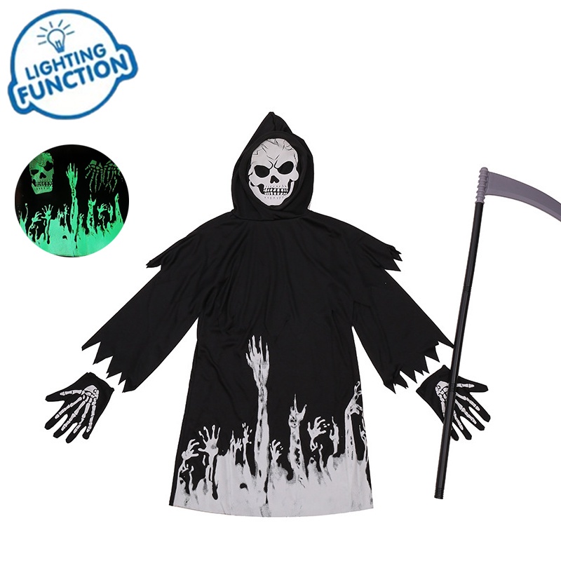 Halloween Grim Reaper Death Kids Cosplay Costume Luminous Sickle Carnival Prop boy kid gift