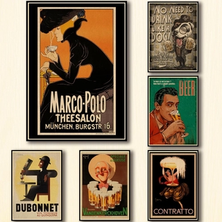 Set 44 Tấm Áp Phích Dán Tường Trang Trí Quán Cà Phê / Bia / Rượu Phong Cách Vintage