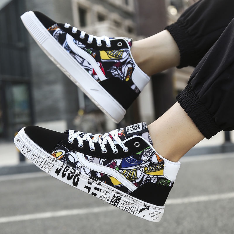Giày thể thao cổ cao canvas mẫu 2021 phong cách Hàn Quốc thời trang mùa hè mới dành cho nam