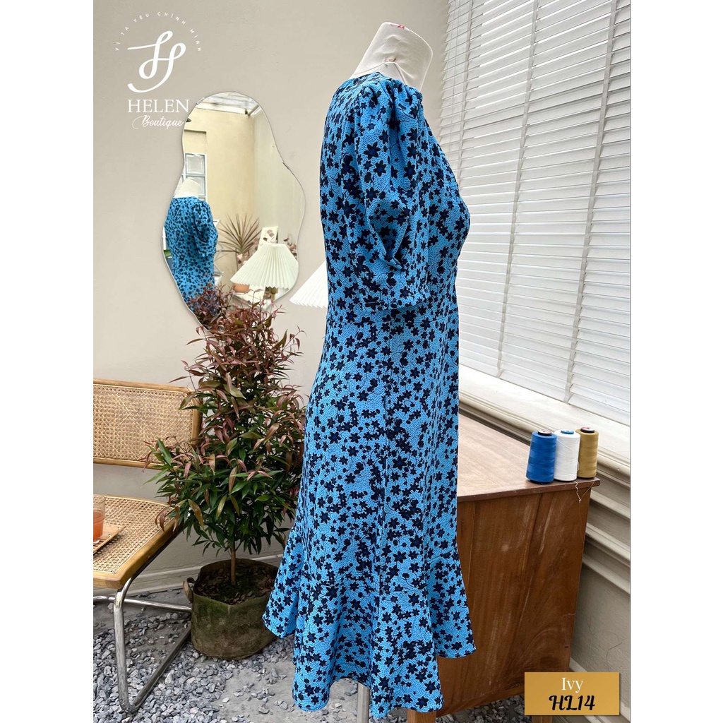 Đầm dài dáng rộng họa tiết hoa sao đen thanh lịch - Trung niên - Ivy Dress - Helen Boutique