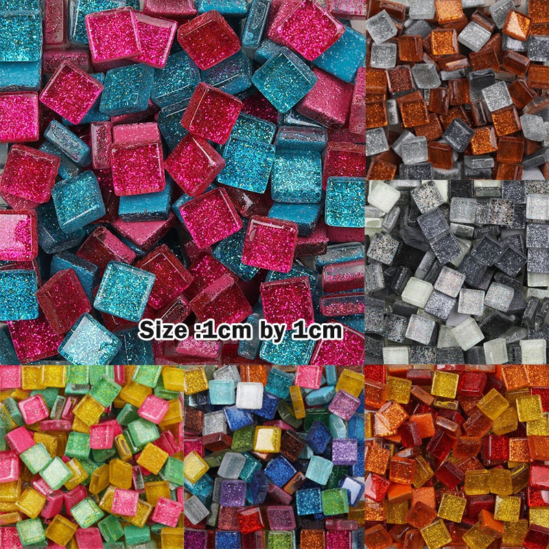 Đá Khảm Bằng Thủy Tinh Kim Tuyến 10*10mm Nhiều Màu Sắc Dùng Làm Đồ Thủ Công Diy