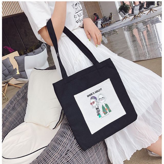 {XẢ HÀNG NGHỈ BÁN} Túi tote in hình 2 cô gái
