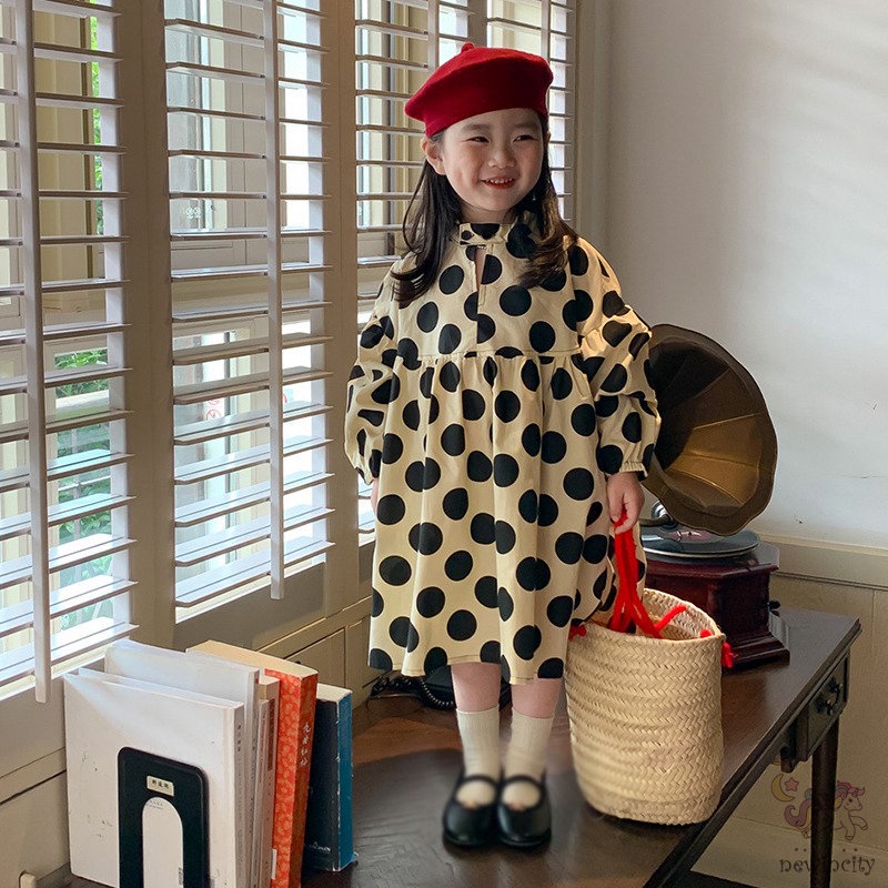 Đầm DàI Tay ChấM Bi Cho Bé GáI