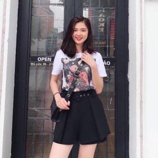 Quần sooc vải cạp cao