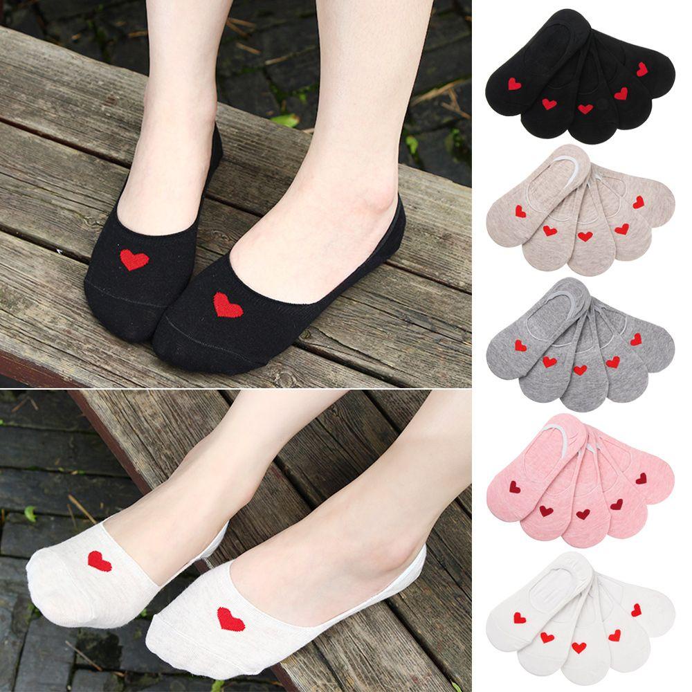 ME Set 5 Đôi Vớ Cổ Thấp Hoạ Tiết Trái Tim Đáng Yêu