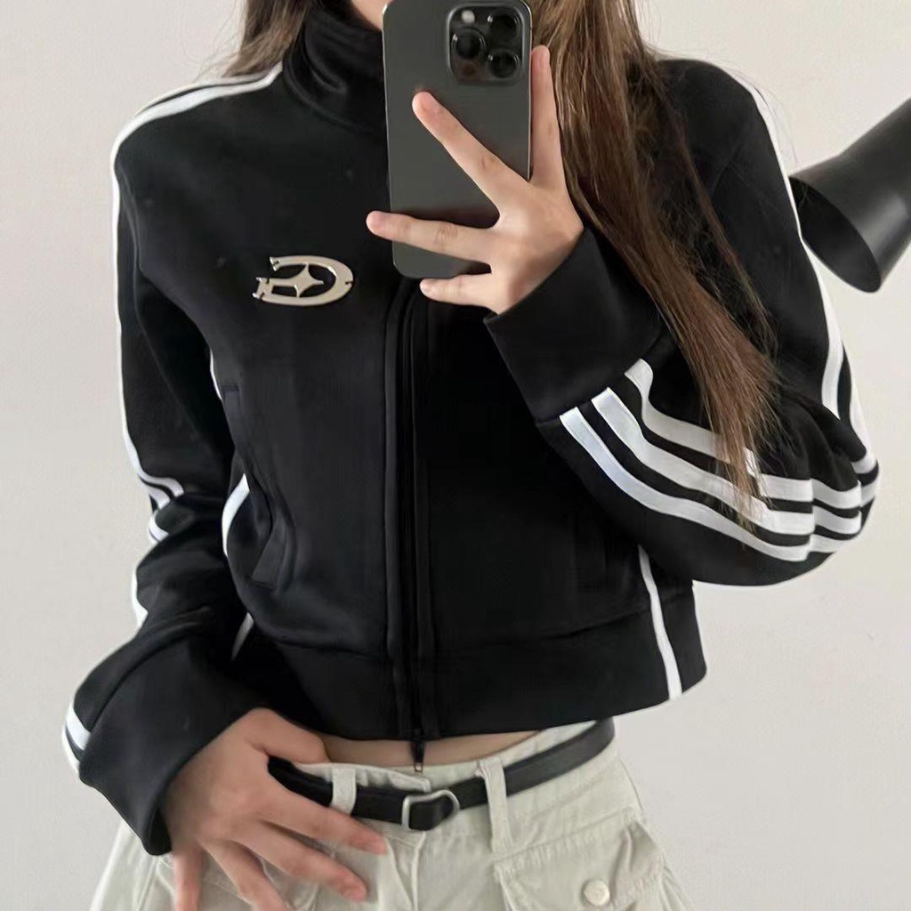 Áo Thun Tay Dài Cổ Đứng Họa Tiết Sọc Ngang Thời Trang Dành Cho Nữ