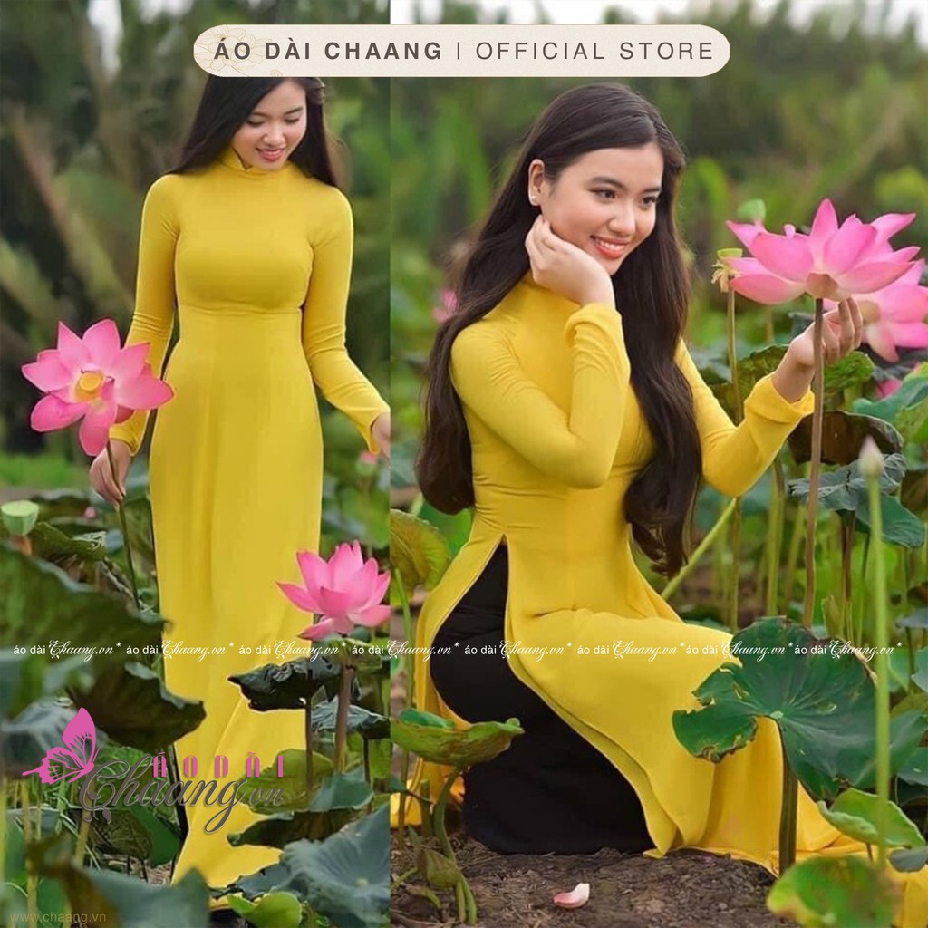 Áo dài 4 tà truyền thống_Chaang_May sẵn áo dài màu vàng cúc xinh tươi, vải đẹp