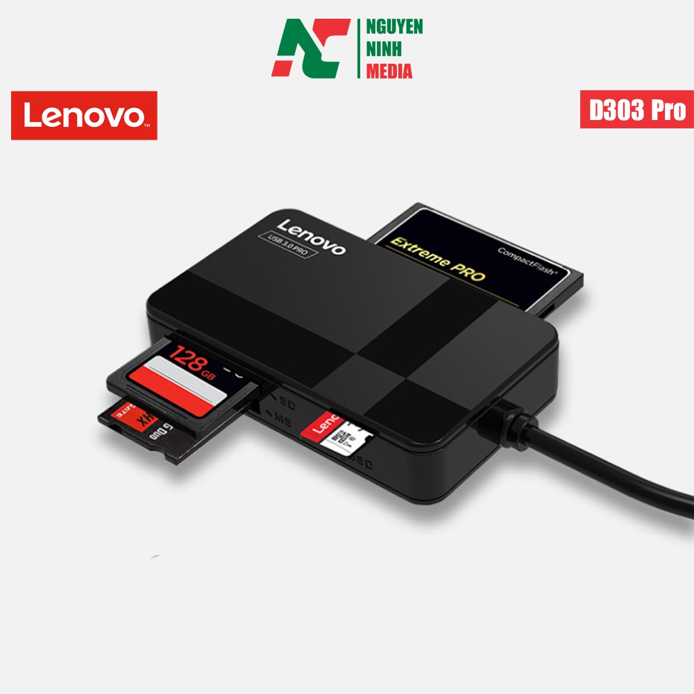 Đầu Đọc Thẻ Nhớ USB 3.0 Lenovo D303 Pro Đọc 4 Thẻ Cùng 1 Lúc (TF, SD, CF, MS) - Hàng Nhập Khẩu